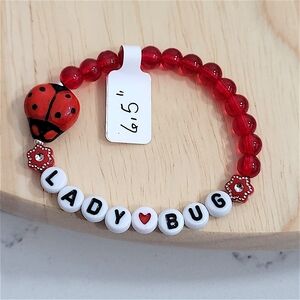 Hand Crafted Red Ladybug Kids Bracelet Stretch Size 6.5"